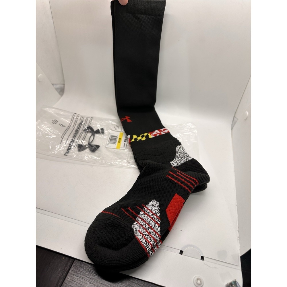 Under Armour Maryland Flag Over The Calf Soccer‎ Socks Black Red Size M NWT